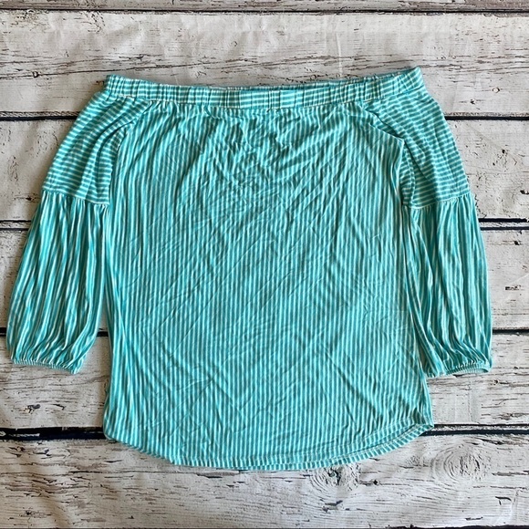 Andrée by Unit off shoulder teal striped top - Picture 1 of 3